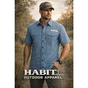 Habit Mens Small Blue Plaid Fishing Shirt UPF 40+ Vented Short Sleeve Outdoor...